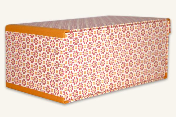 Fotoarchivbox, geometrisches Blumenmuster orange